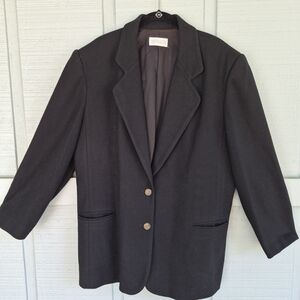 Lands' End Women's 100% Wool Black Blazer Size 16 Lined 2 Front Pockets Classic